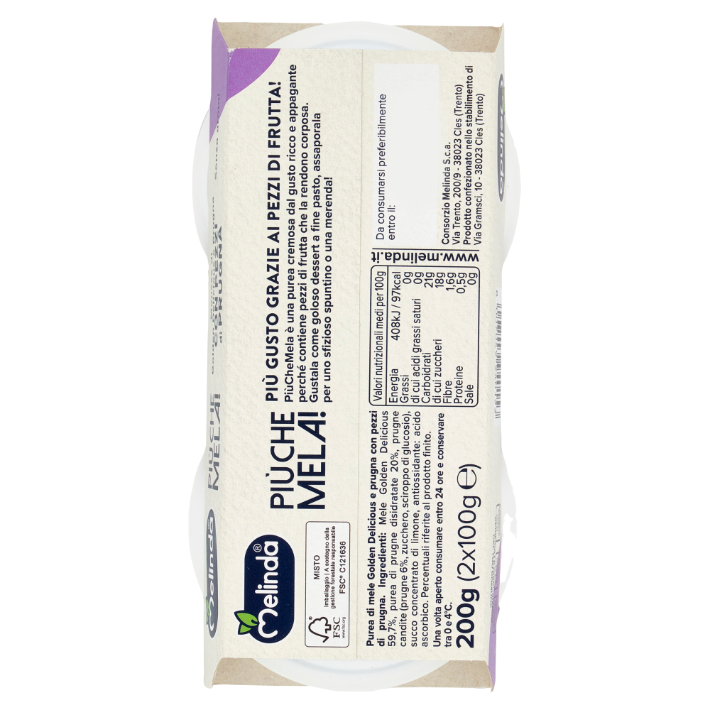 Melinda Pi&ugrave; che Mela! Mousse di Golden Delicious e Prugna con Pezzi di Prugna 2 x 100 g