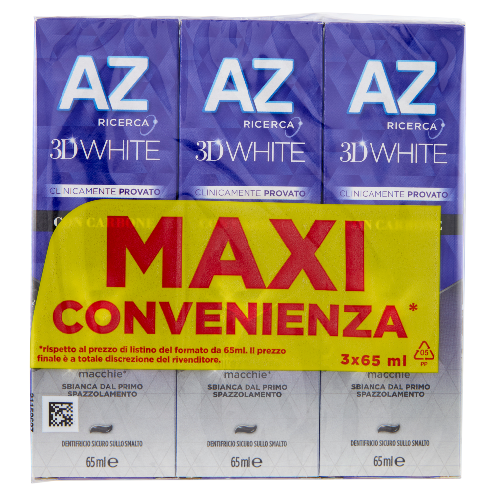 AZ Ricerca Dentifricio 3D White con Carbone 3 x 65 ml