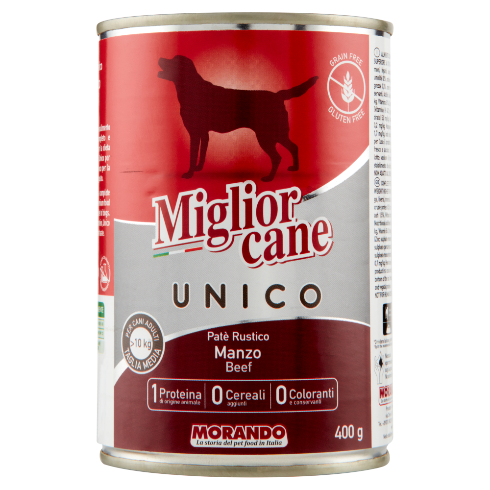 Migliorcane Unico Patè Rustico Manzo per Cani Adulti >10 kg Taglia Media 400 g