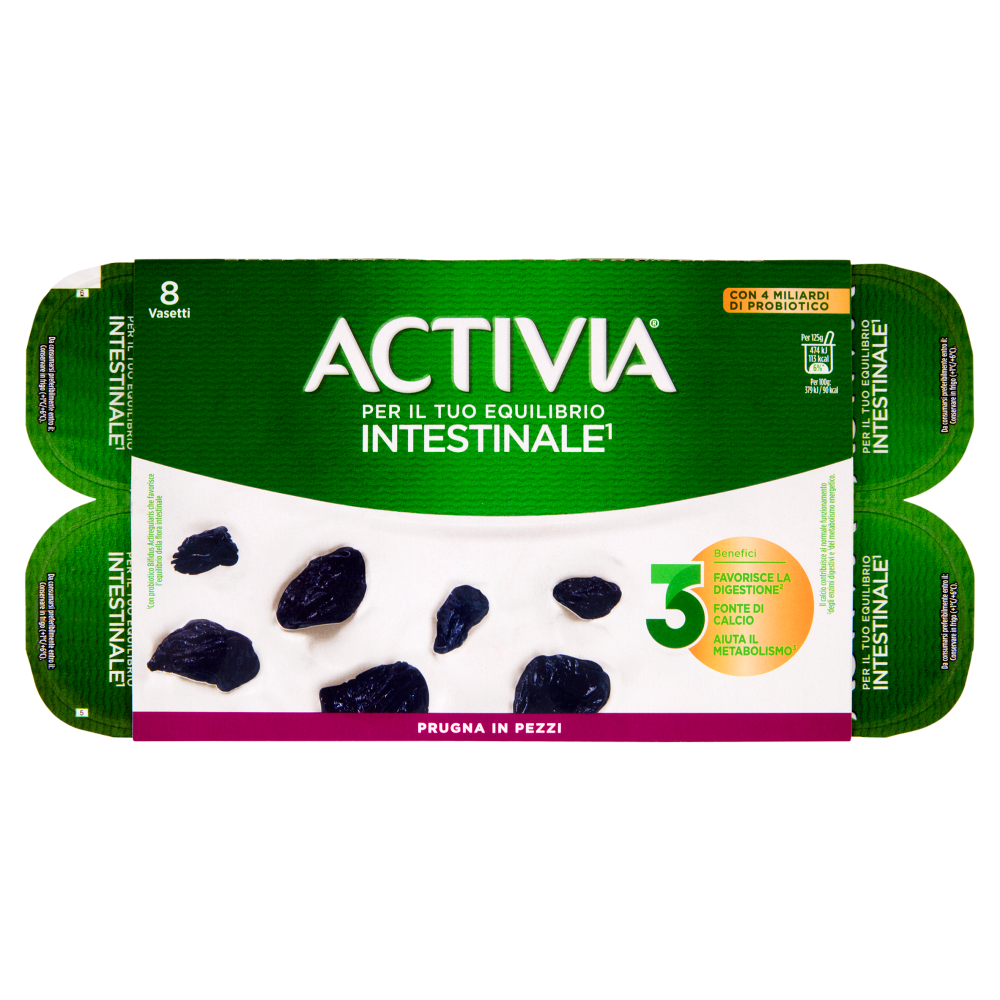 ACTIVIA Yogurt con Probiotico Bifidus, gusto Prugna, 8x125g