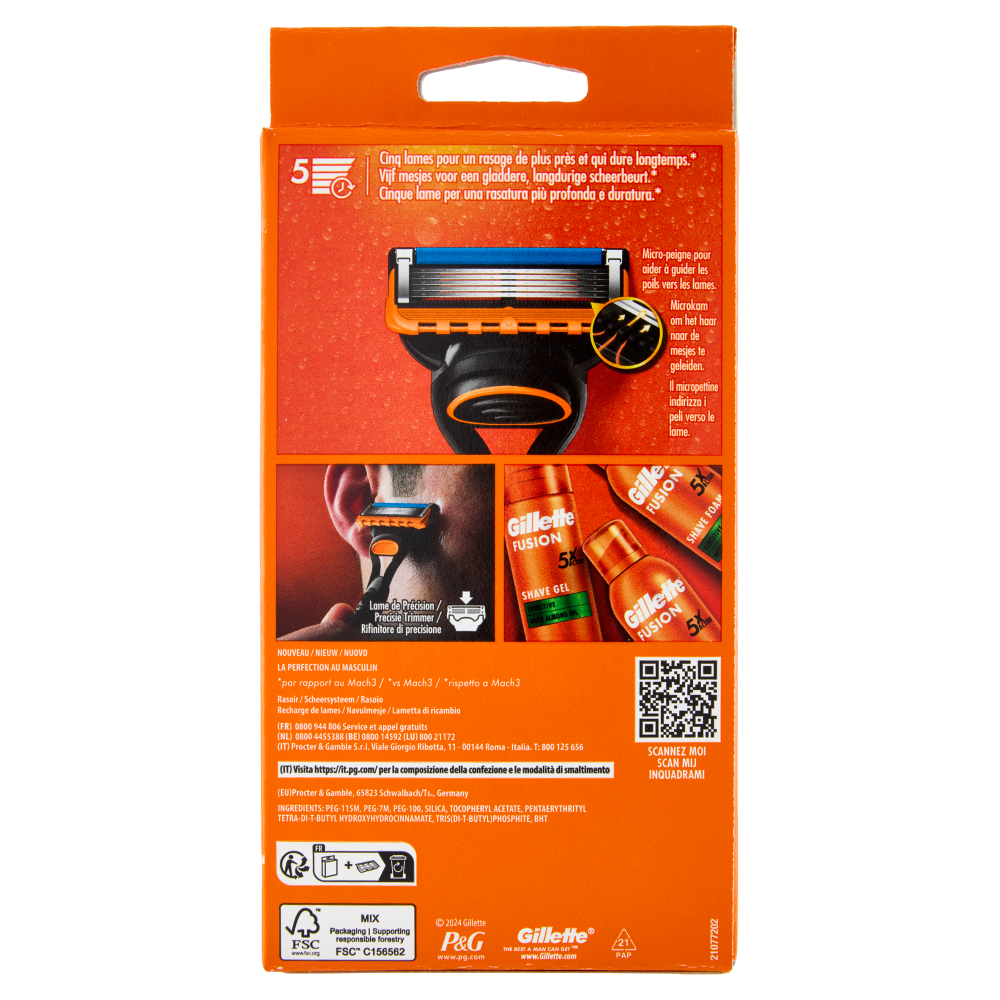 Gillette Fusion5 Rasoio da Uomo a 5 Lame, 1 Manico + 2 Lamette