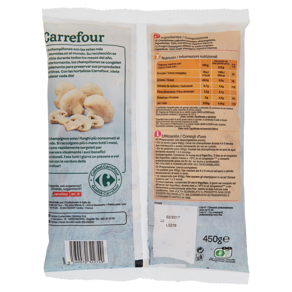 Carrefour Funghi Champignon Affettati Surgelato 450 g