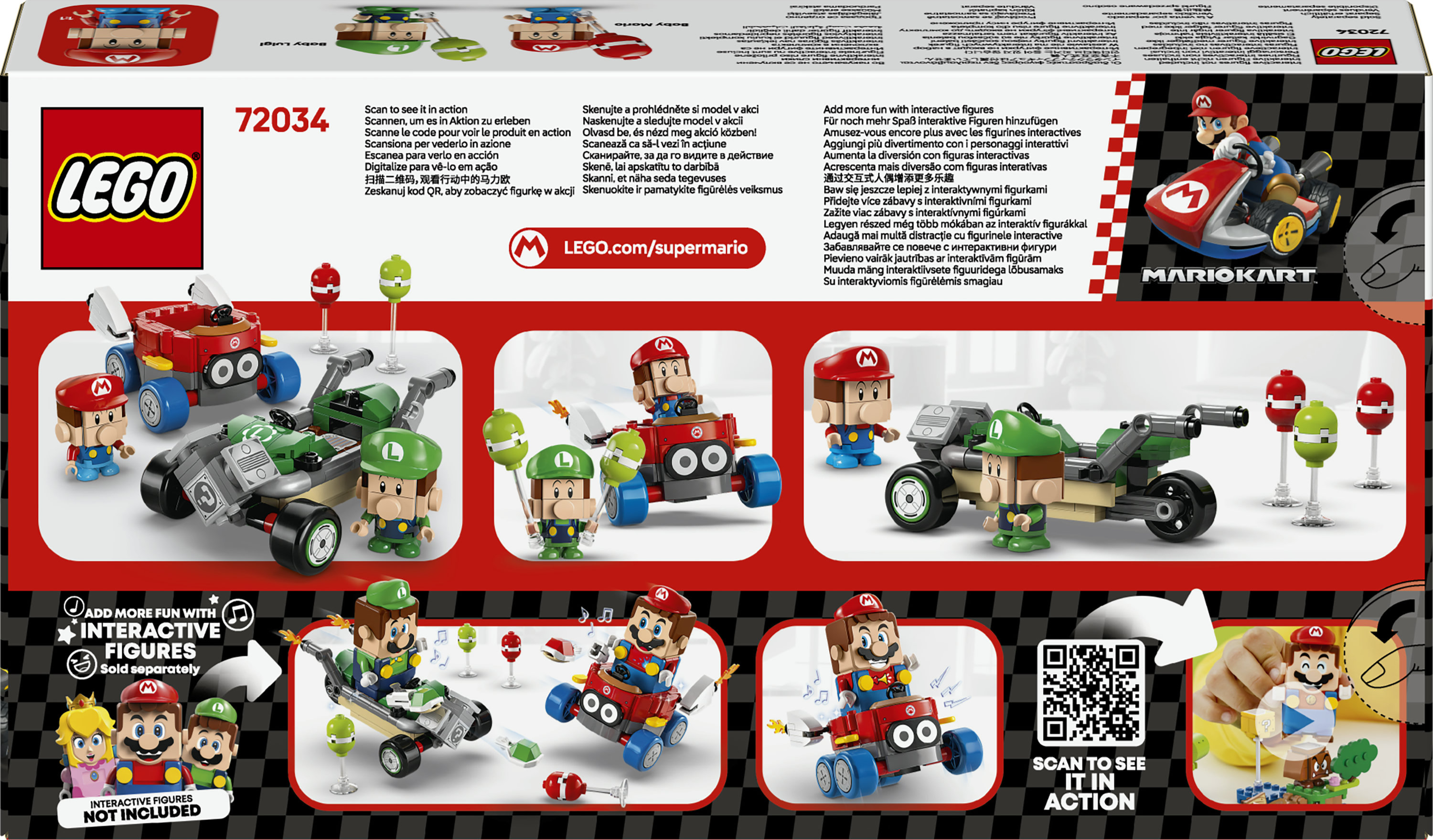 LEGO Super Mario 72034 Mario Kart : Baby Mario vs Baby Luigi, 2 Auto da Corsa da Costruire con Personaggi, Giochi Bambini 8+