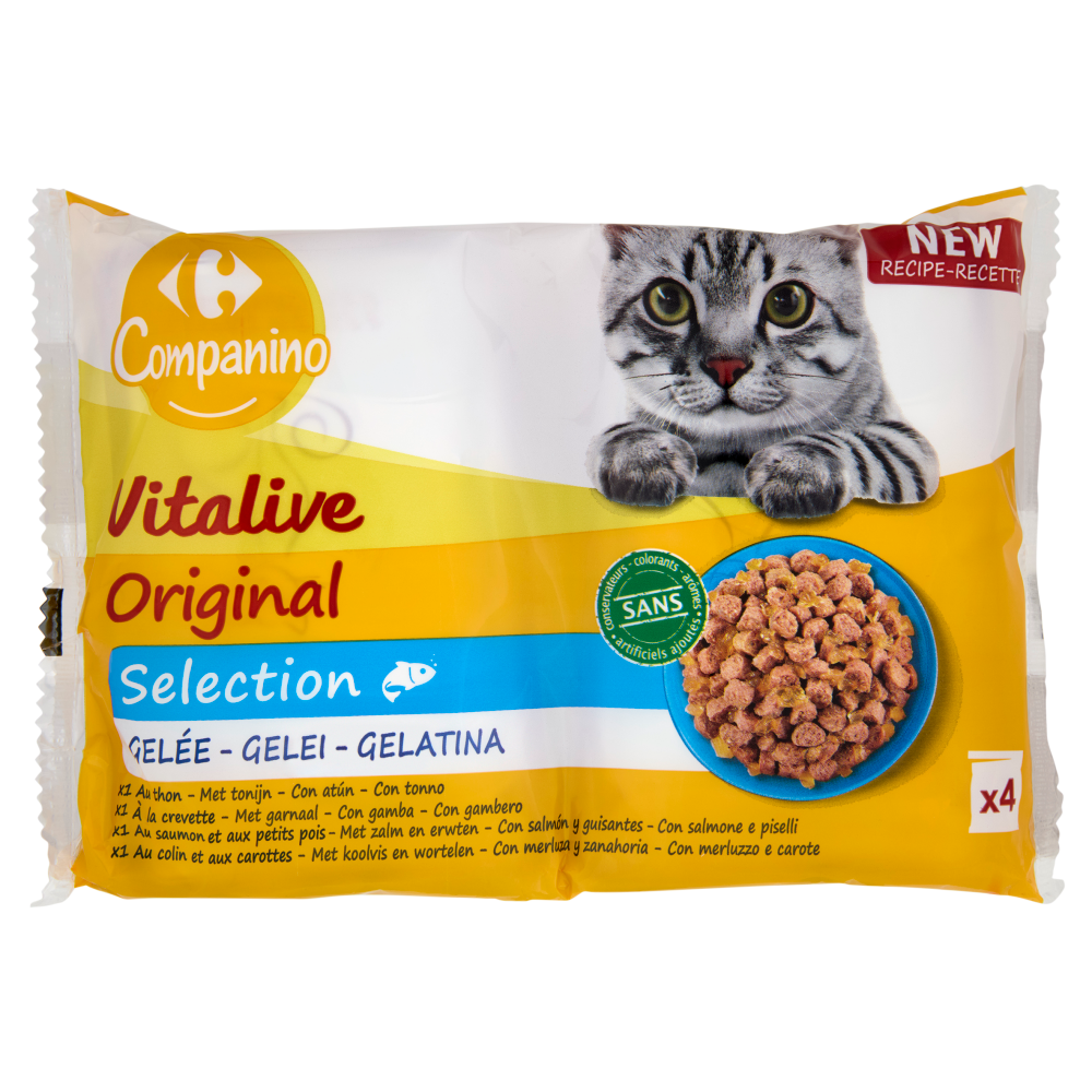 Carrefour Companino Vitalive Original Selection Gelatina tonno, gambero, salmone, merluzzo 4 x 100 g