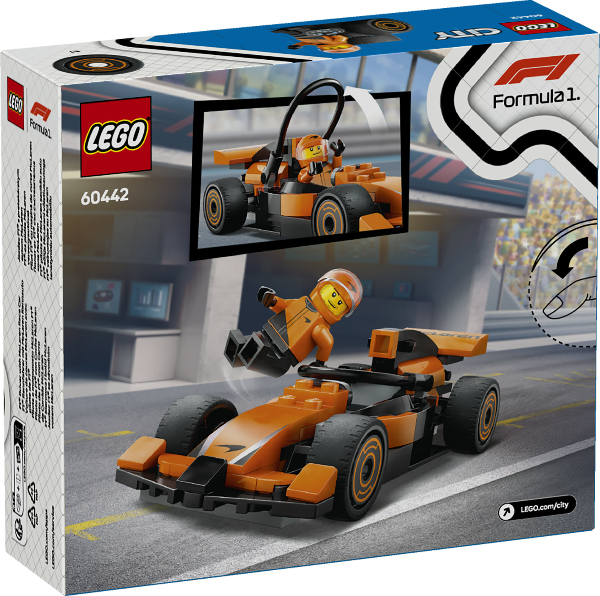 LEGO City 60442 Pilota e Monoposto McLaren F1, Modello di Macchina Giocattolo da Formula 1, Regalo Bambini 6+ Fan delle Auto