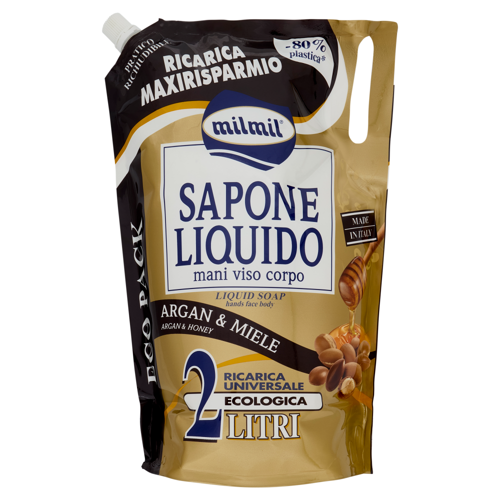 milmil Sapone Liquido Argan & Miele Ricarica Universale Ecologica 2 Litri