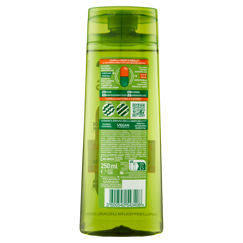 Garnier Fructis Shampoo Hydra Liss & Shine, shampoo lisciante, 250 ml
