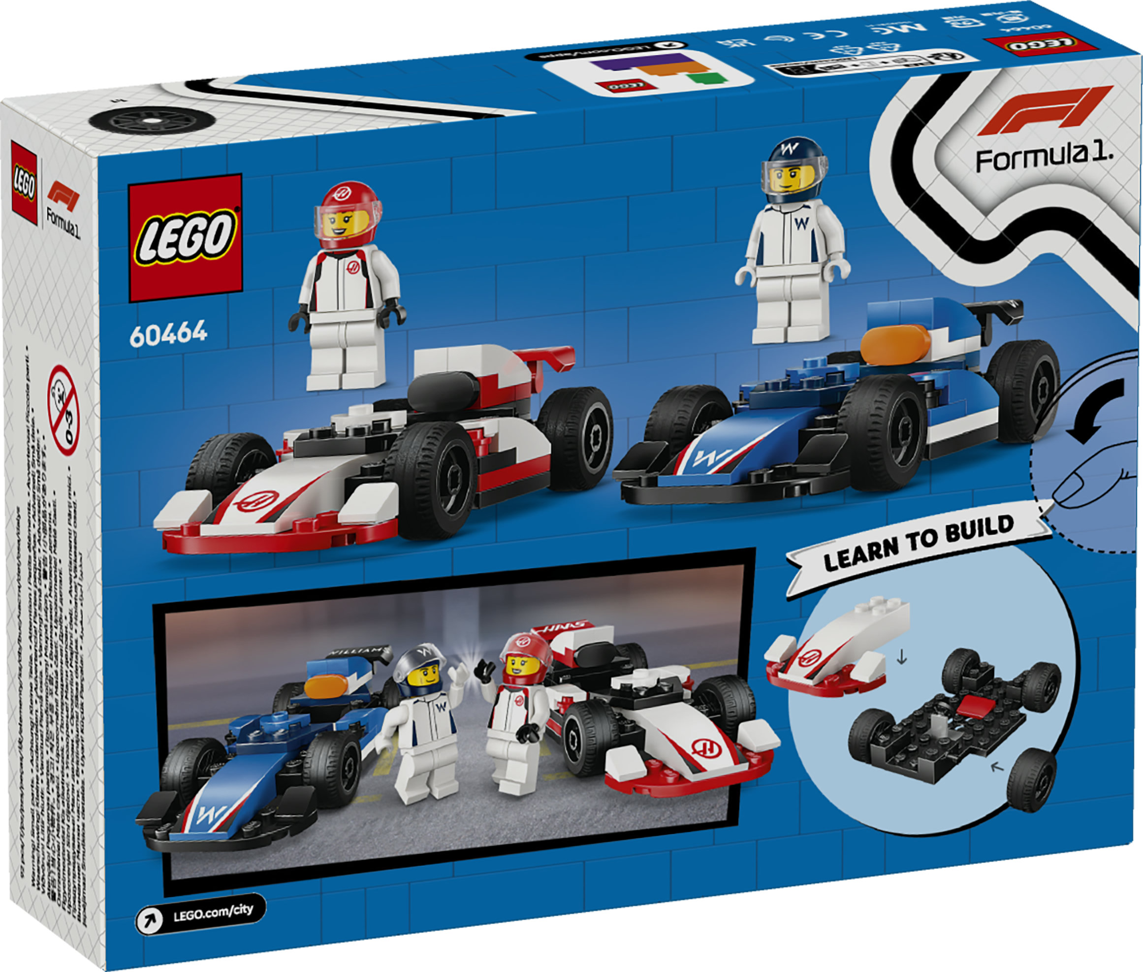 LEGO City 60464 Williams Racing e Haas F1, 2 Modelli di Auto con 2 Minifigure, Regalo Bambini4+ Fan delle Macchine Giocattolo