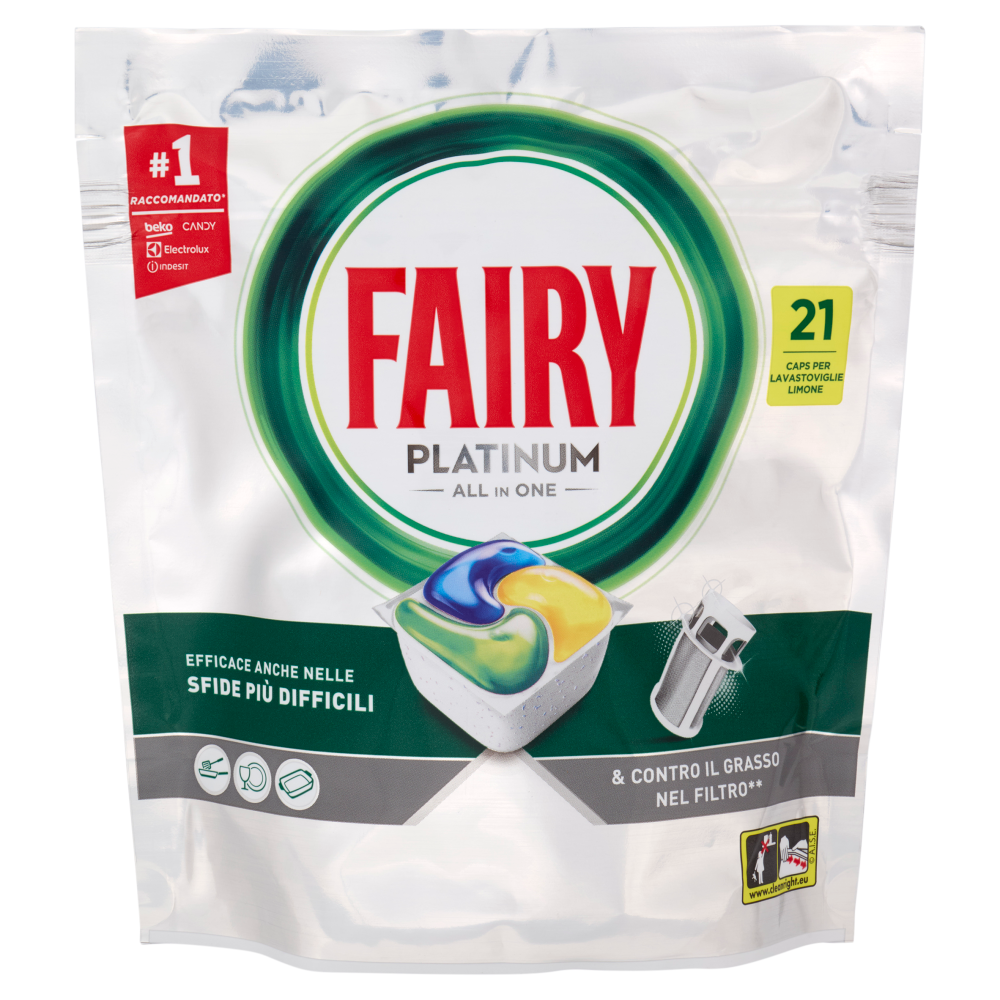 Fairy Pastiglie Lavastoviglie Platinum All in One, Detersivo Piatti Limone, 21 Capsule 313 g