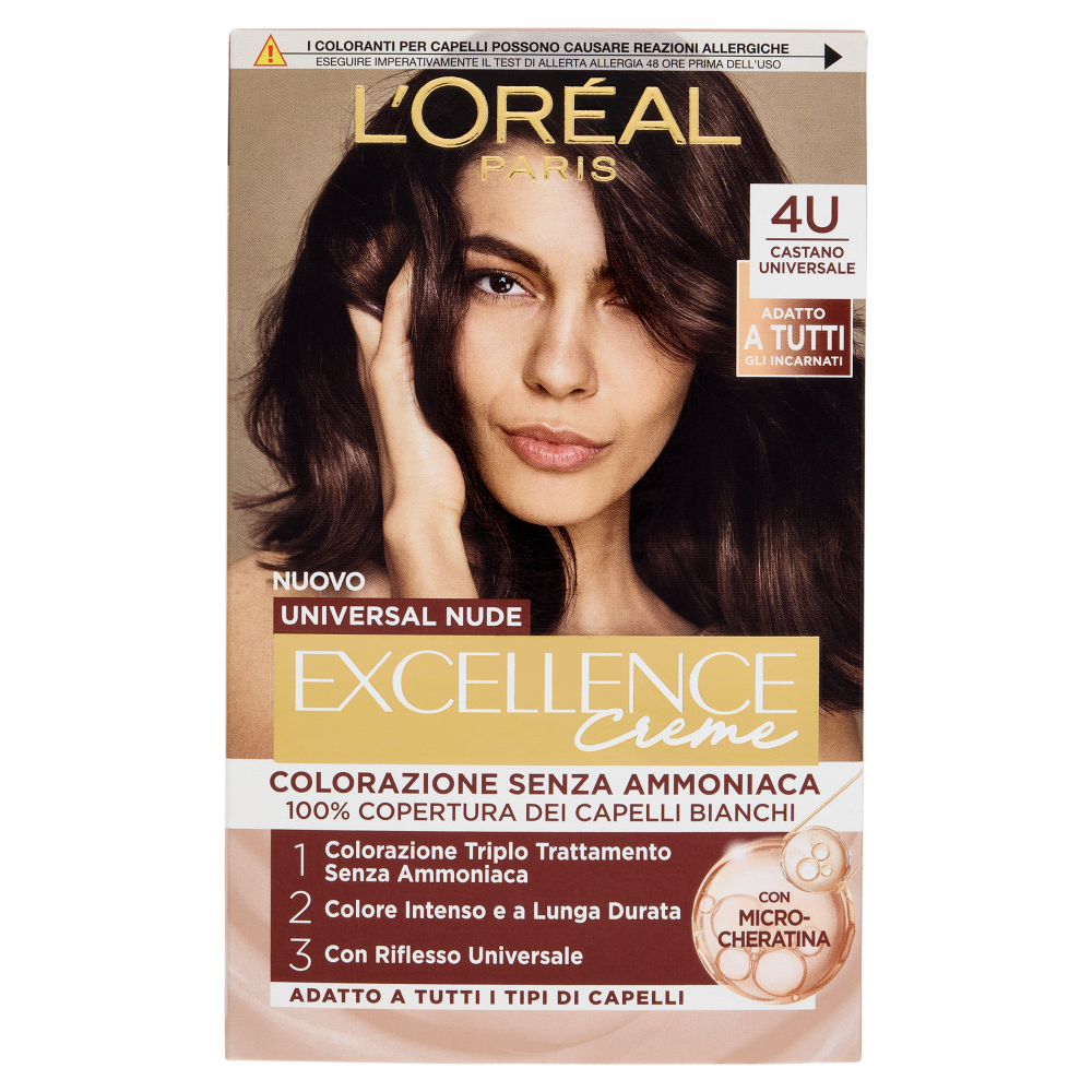 L'Oréal Paris Excellence Creme Universal Nude Colorazione Senza Ammoniaca 4U Castano Universale