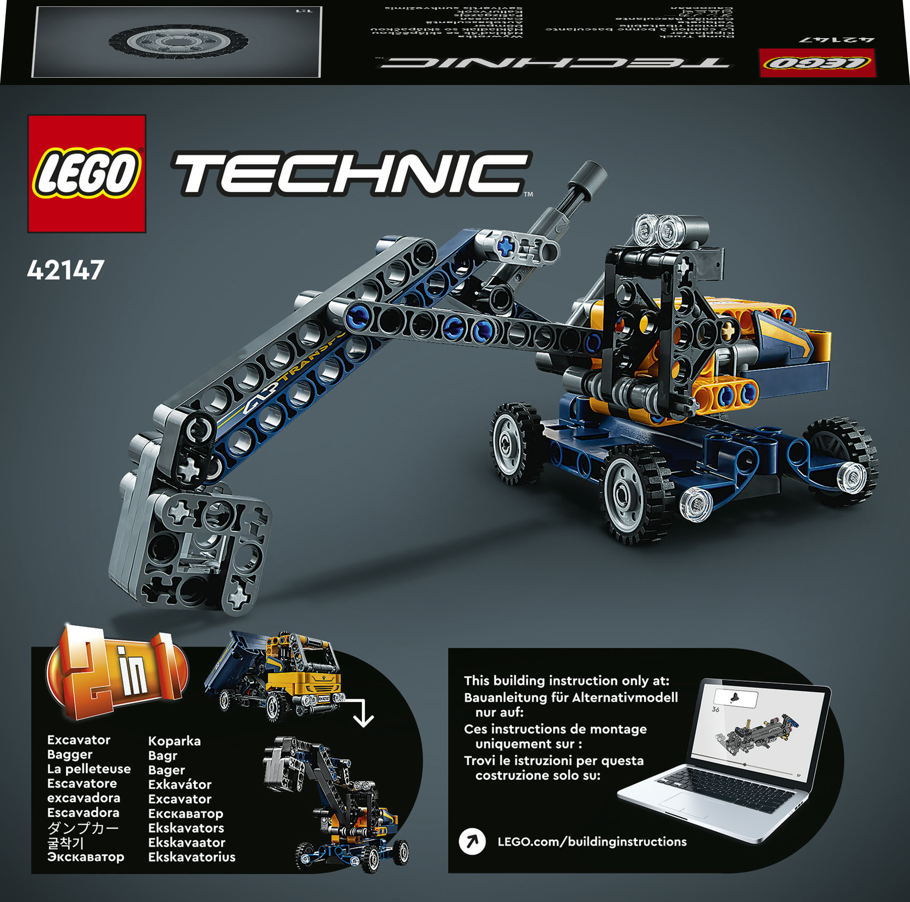 LEGO Technic 42147 Camion Ribaltabile, Set 2 in 1 con Camioncino ed Escavatore Giocattolo, Giochi per Bambini 7+, Idee Regalo