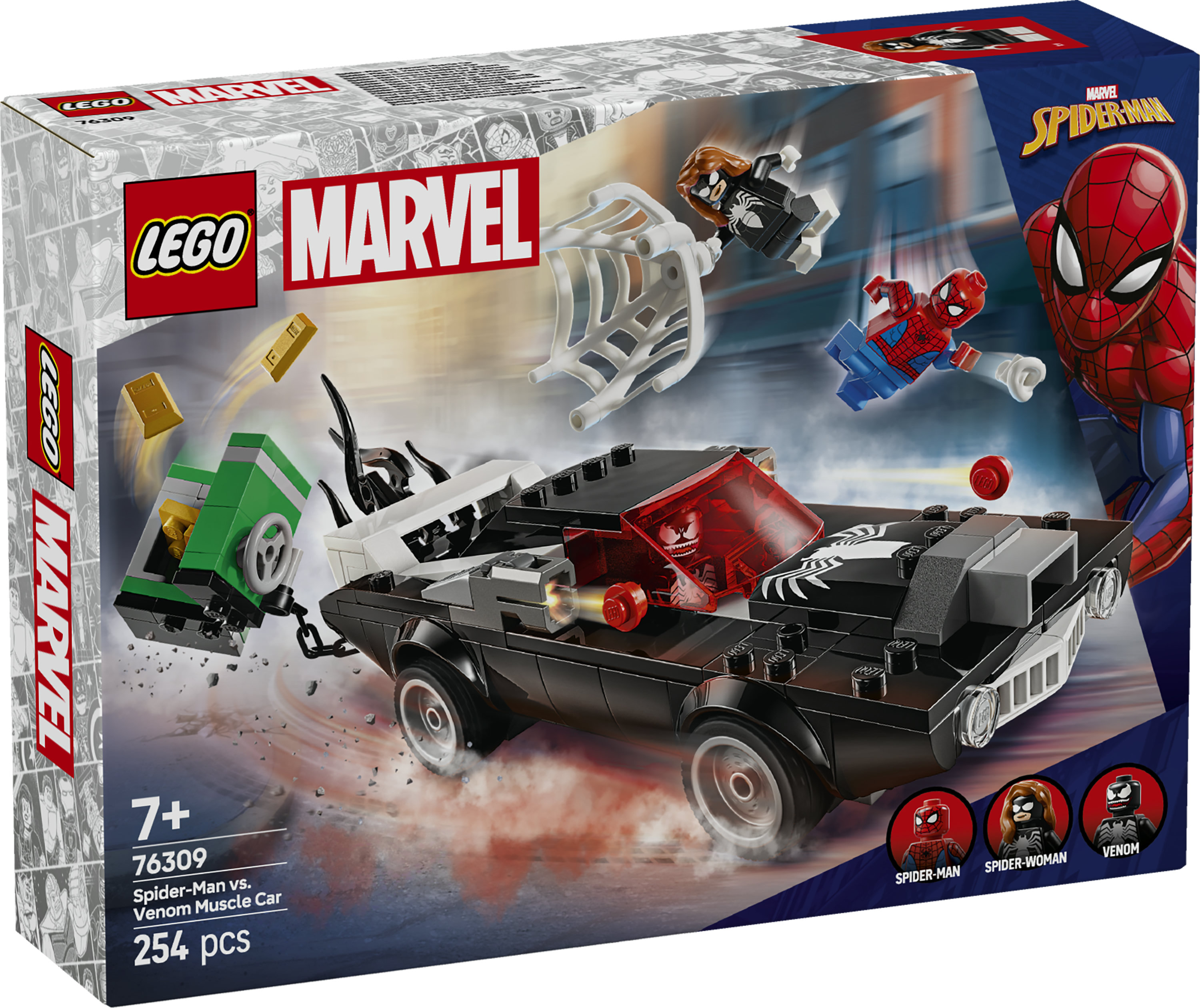 LEGO | Marvel 76309 Spider-Man Contro Muscle Car di Venom, Macchina Giocattolo da Costruire con 3 Minifigure per Bambini 7+