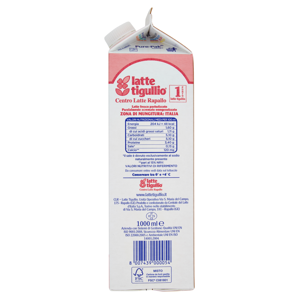 latte tigullio latte fresco pastorizzato Parzialmente Scremato 1000 ml