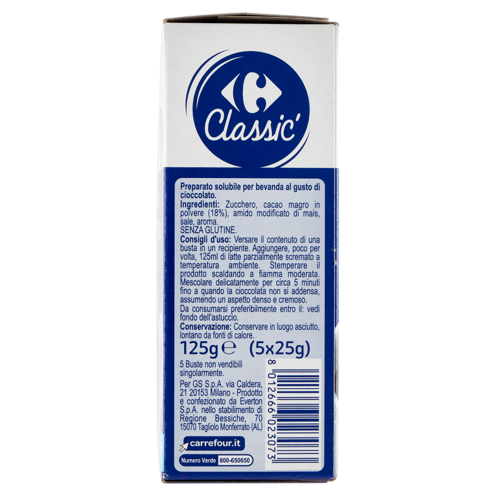 Carrefour Classic Preparato per Cioccolata Calda Classica 5 x 25 g