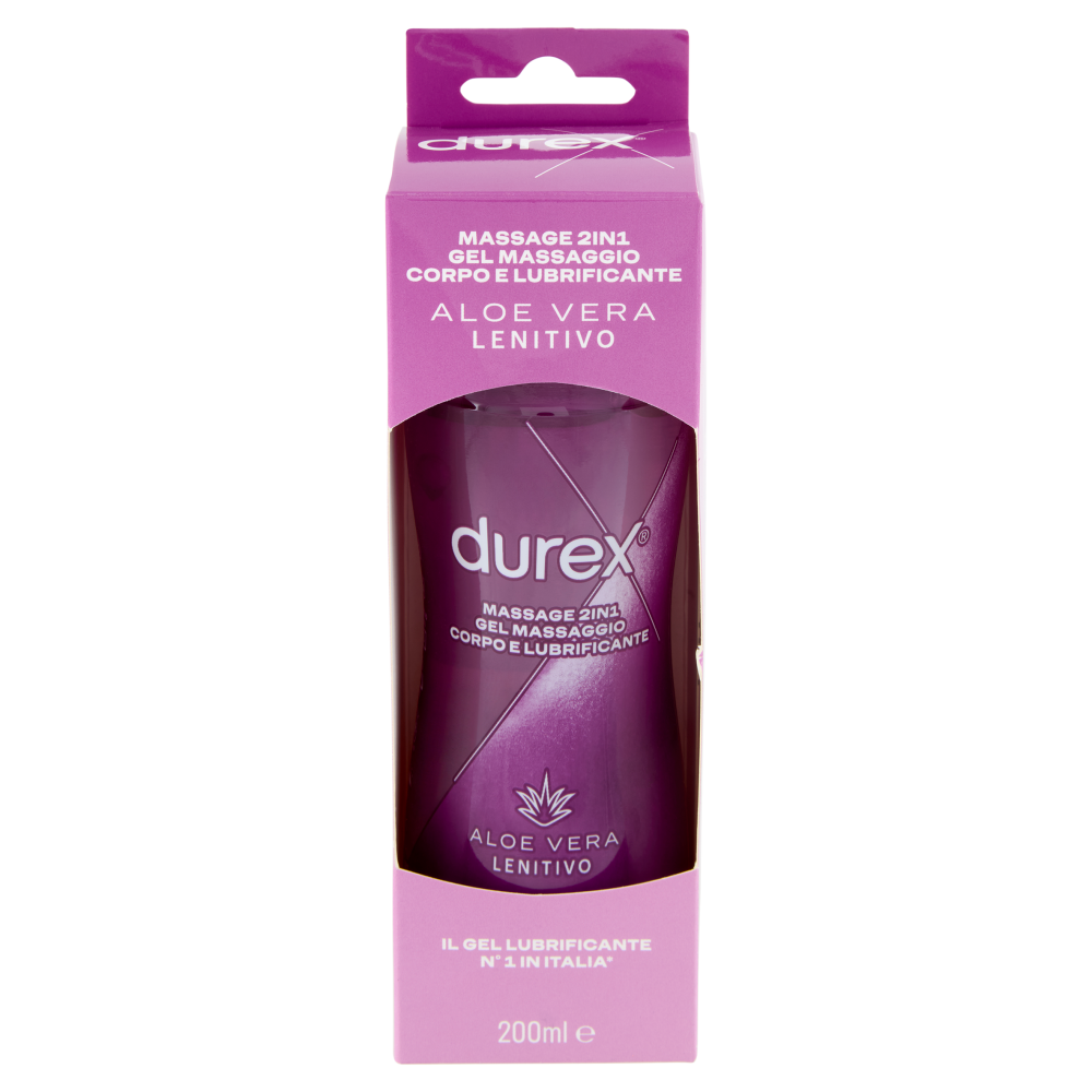 Durex Massage 2 in 1, Gel Lubrificante Intimo a Base Acqua e Gel per Massaggi, con Aloe Vera, 200 ml