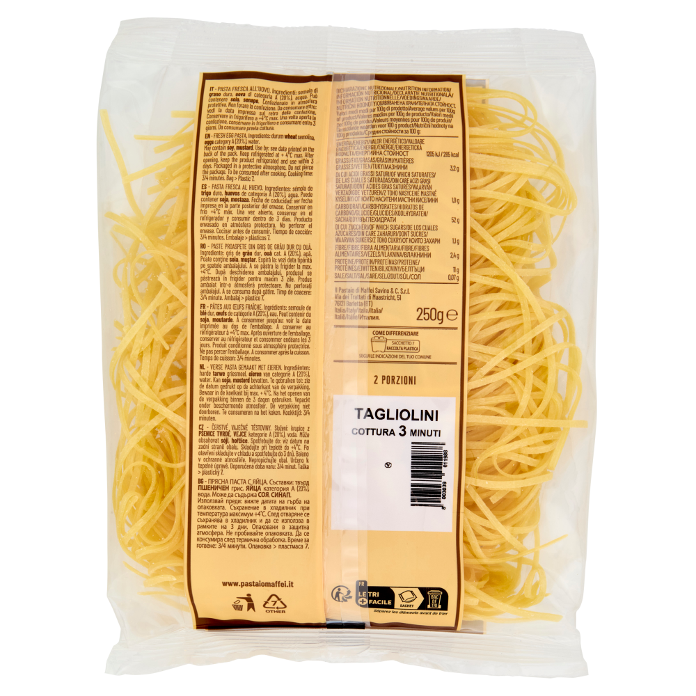 maffei Pasta Fresca Trafilata al Bronzo Rustica all'Uovo Tagliolini 250 g