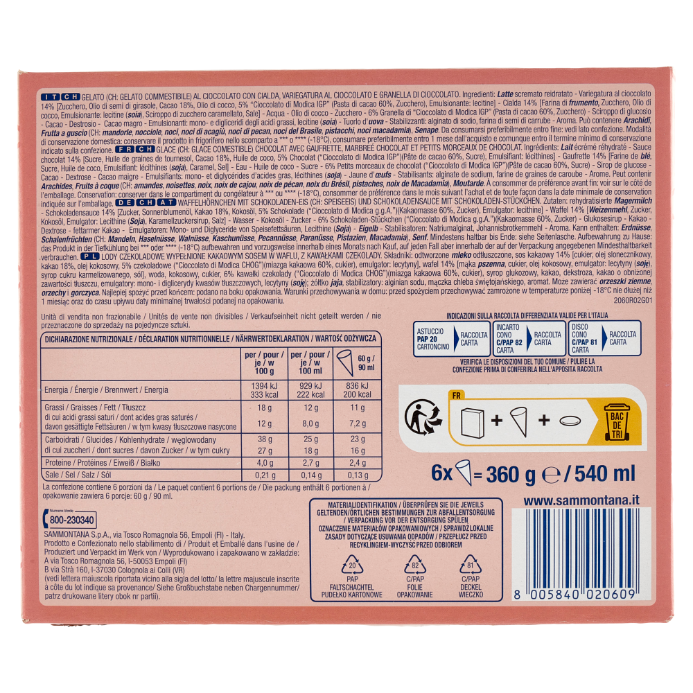 Sammontana Cinque Stelle Cioccolato 6 x 60 g