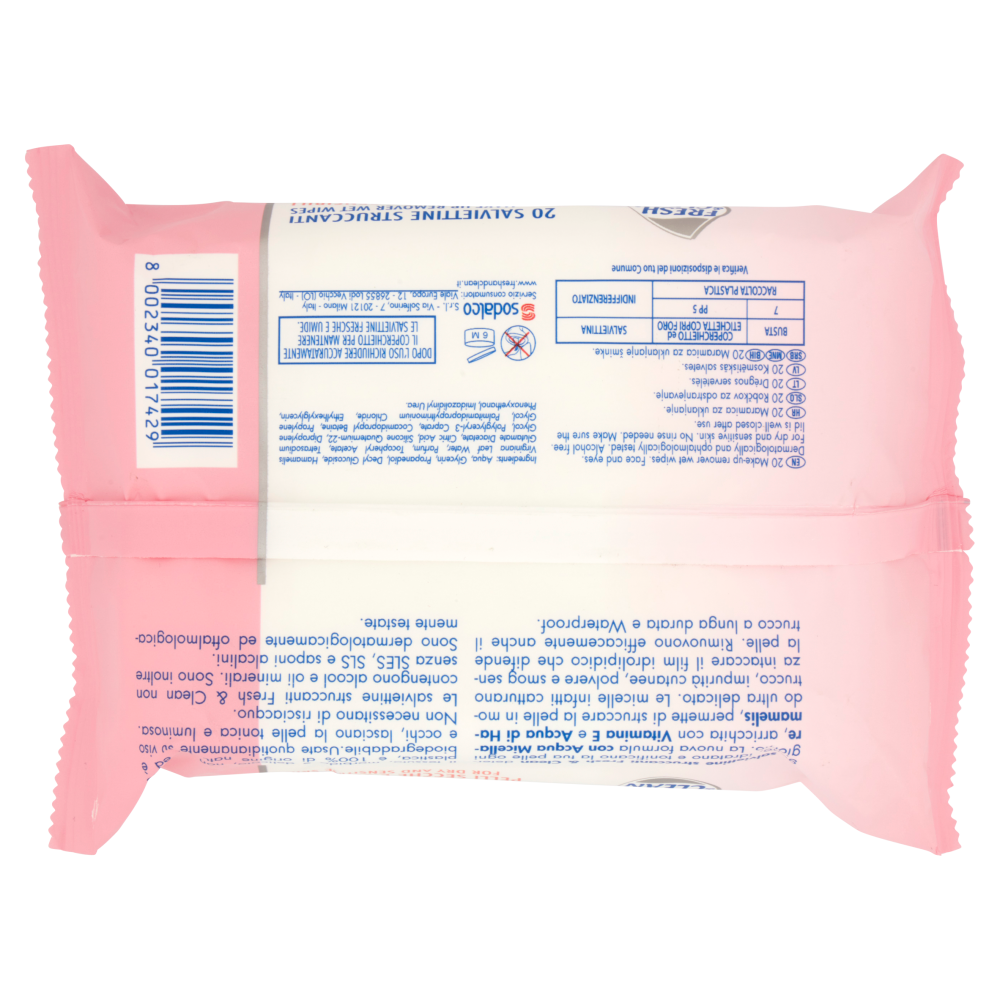 Fresh & Clean con Acqua Micellare Salviettine Struccanti Viso e Occhi Pelli Secche e Sensibili 20 pz