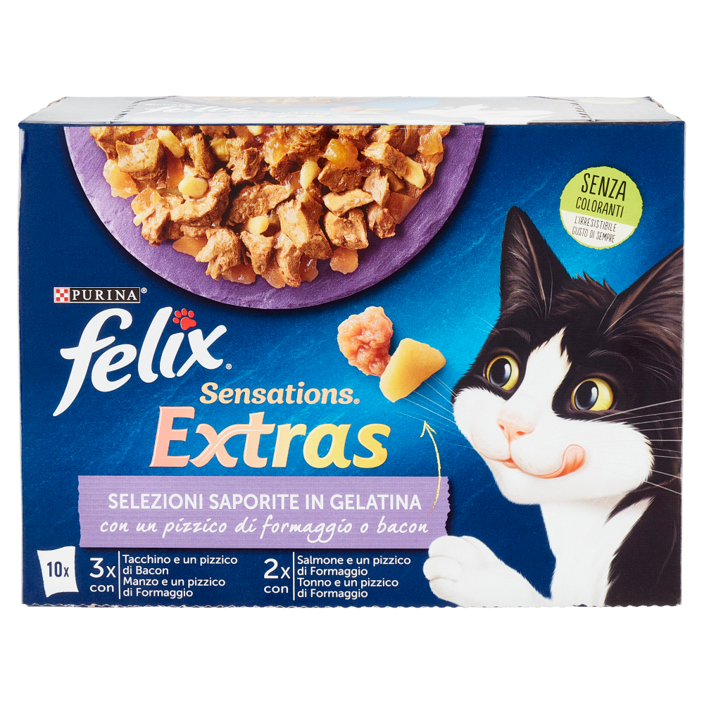 FELIX Sensations Extras Selezioni Saporite in Gelatina (Tacchino, Manzo, Salmone, Tonno) 10 x 85 g