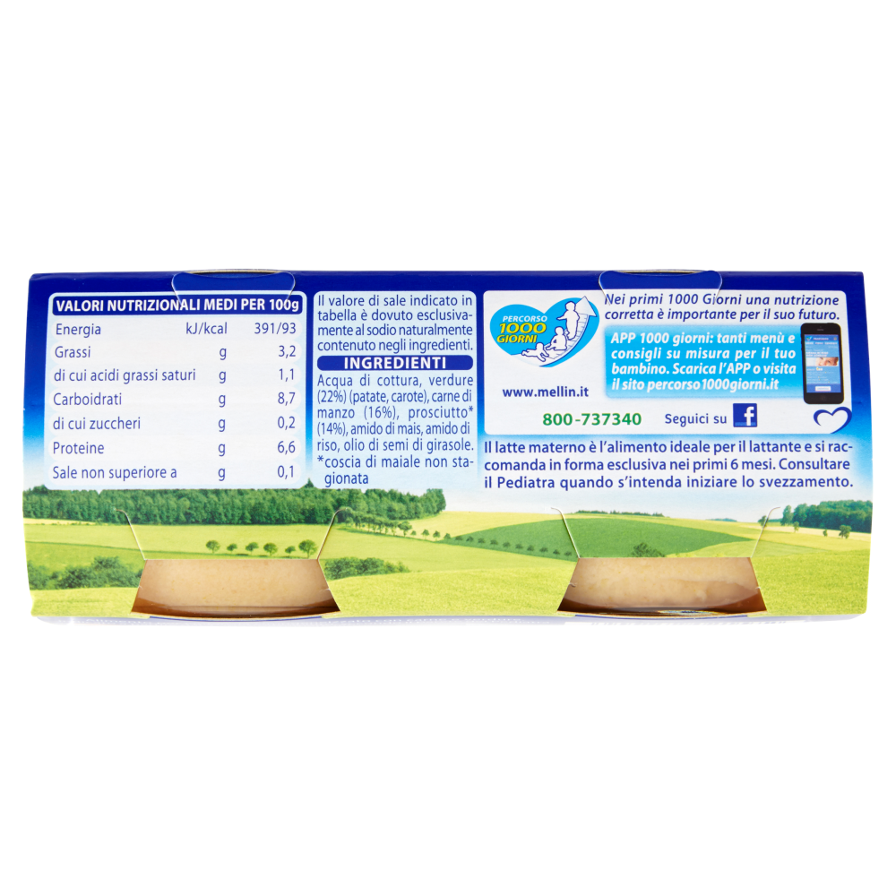 Mellin Manzo Prosciutto* e Verdure 100% Naturale Omogeneizzato 2 x 80 g