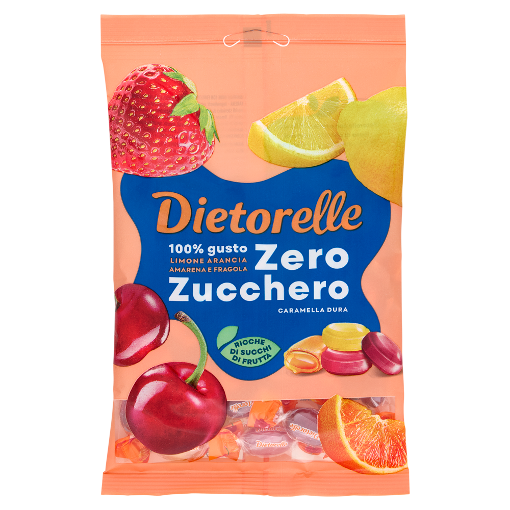 Dietorelle Zero Zucchero Caramella Dura Limone, Arancia, Amarena e Fragola 140 g