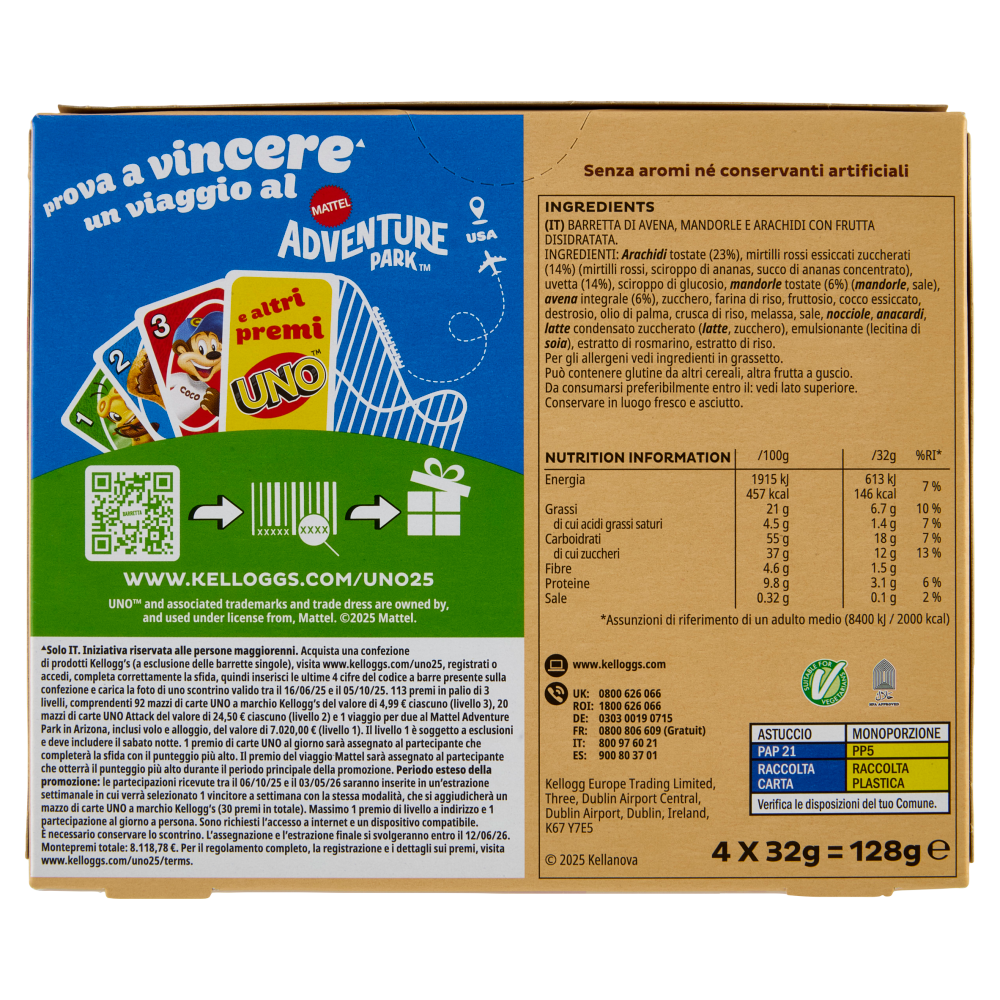 Kellogg's Barretta Mandorle e Frutta 4 x 32 g