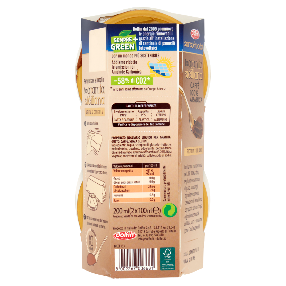 dolfin sensofreddo la granita siciliana Caff&egrave; 100% Arabica 2 x 100 ml
