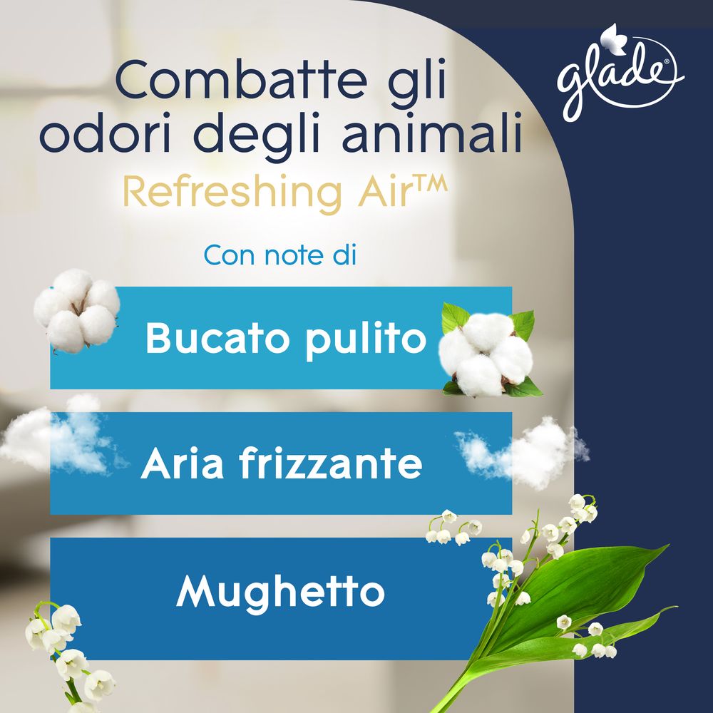 Glade Liquido elettrico Profumatore per Ambienti con Olii Essenziali, Fragranza Refreshing Air™, Elimina gli odori degli animali domestici, 20 ml