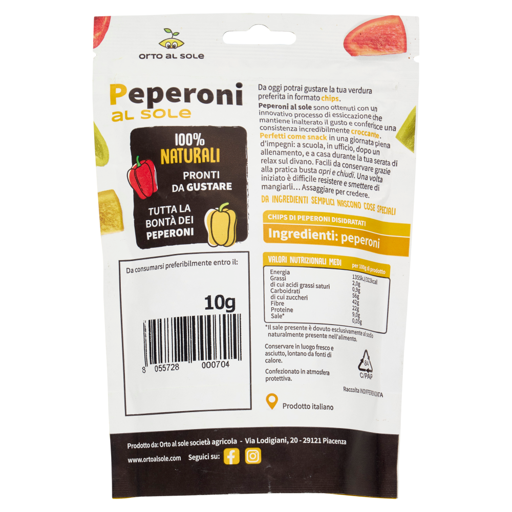 Orto al Sole Peperoni al sole Chips di Peperoni Croccanti 10 g