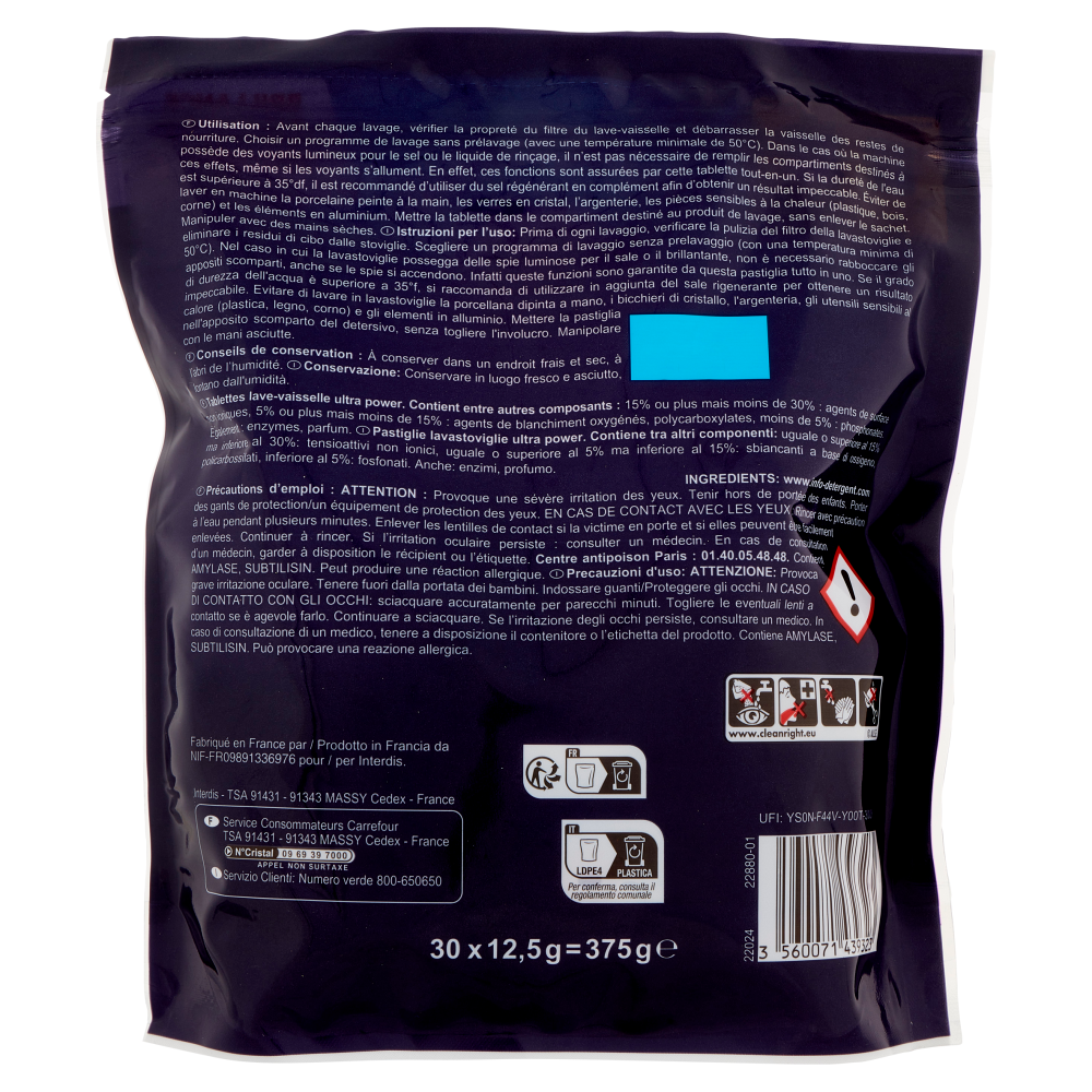 Carrefour Expert Ultra Power Pastiglie Lavastoviglie 30 x 12,5 g