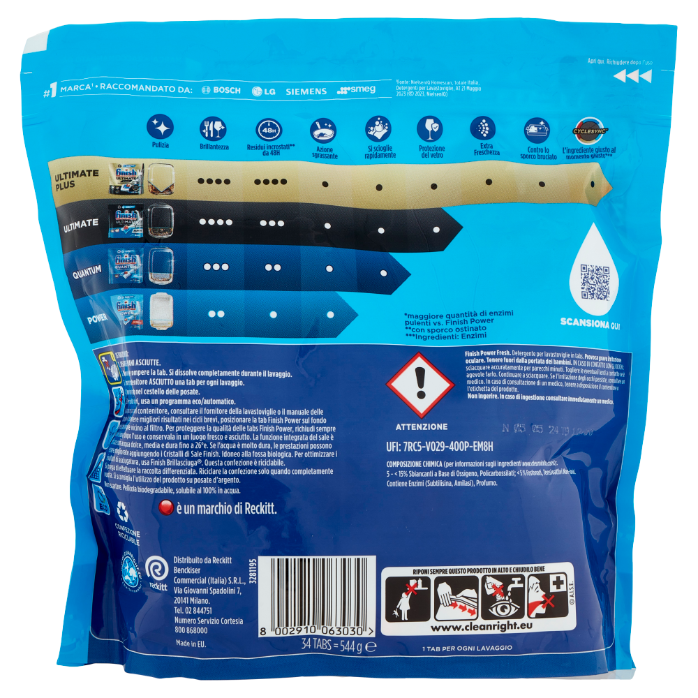 Finish Power Fresh pastiglie lavastoviglie 34 lavaggi 544 g