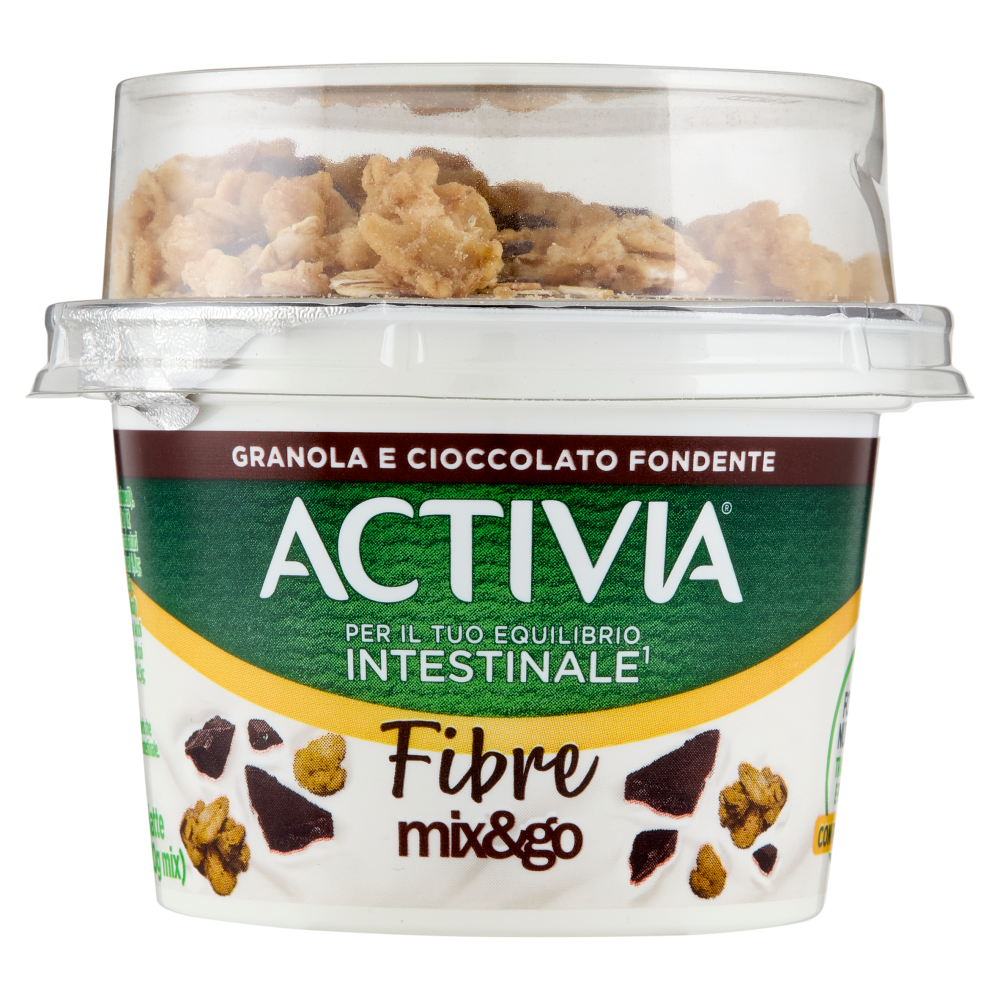 ACTIVIA Fibre Mix&Go con Probiotico Bifidus, Yogurt Bianco, Granola con Cioccolato Fondente, 170g