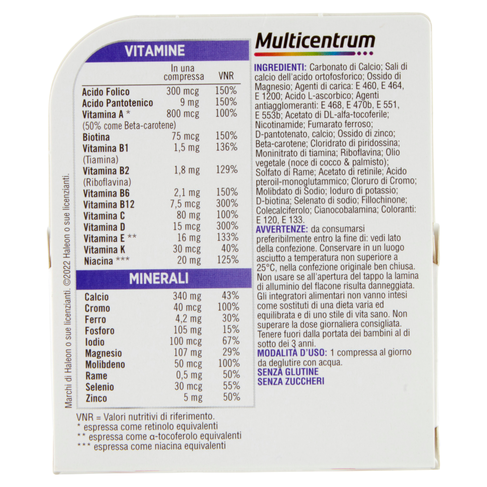 Multicentrum donna 50 + integratore multivitaminico completo con vitamina D, acido folico 30 cpr 49g