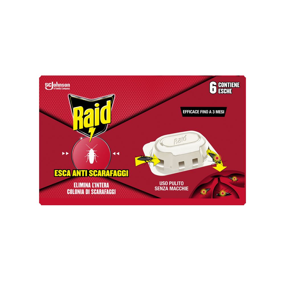 Raid Esca Scarafaggi Insetticida Inodore, Efficace fino a 3 Mesi, Area di Utilizzo Interno ed Esterno - 1 Confezione da 6 Pezzi
