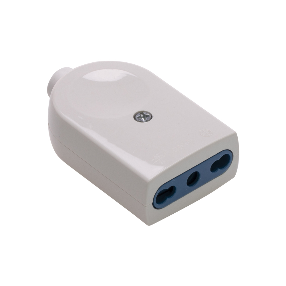 Carrefour Presa bivalente 10/16A 2P+T, uscita cavo assiale, fermacavo isolante a vite, IMQ, CE