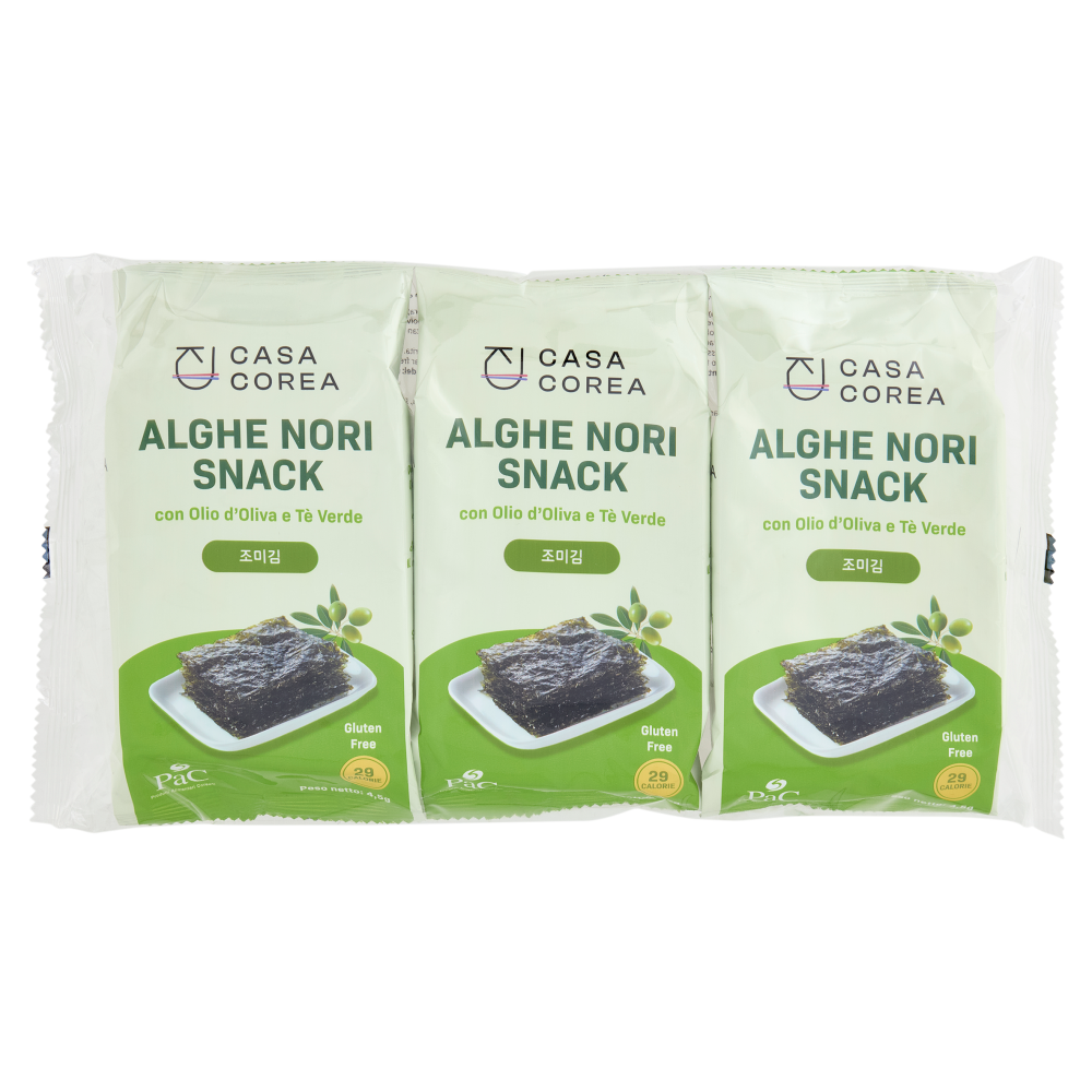 Casa Corea Alghe Nori Snack con olio d'Oliva e Tè Verde 3 x 4,5 g