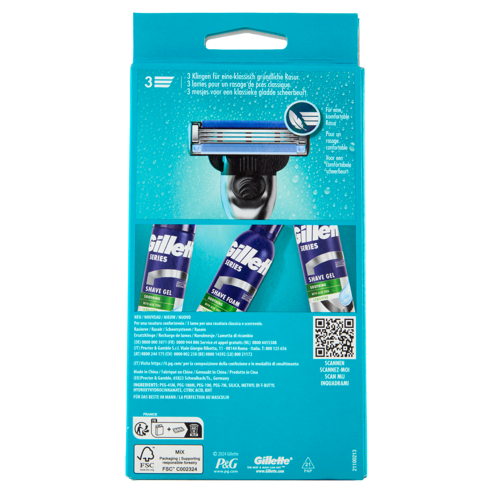 Gillette Mach3 Rasoio da Uomo a 3 Lame, 1 Manico + 2 Lamette