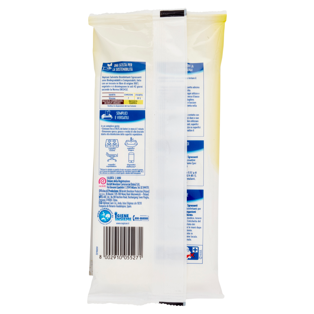 Napisan Salviette Disinfettanti Sgrassanti Limone Biodegradabili 40 pz