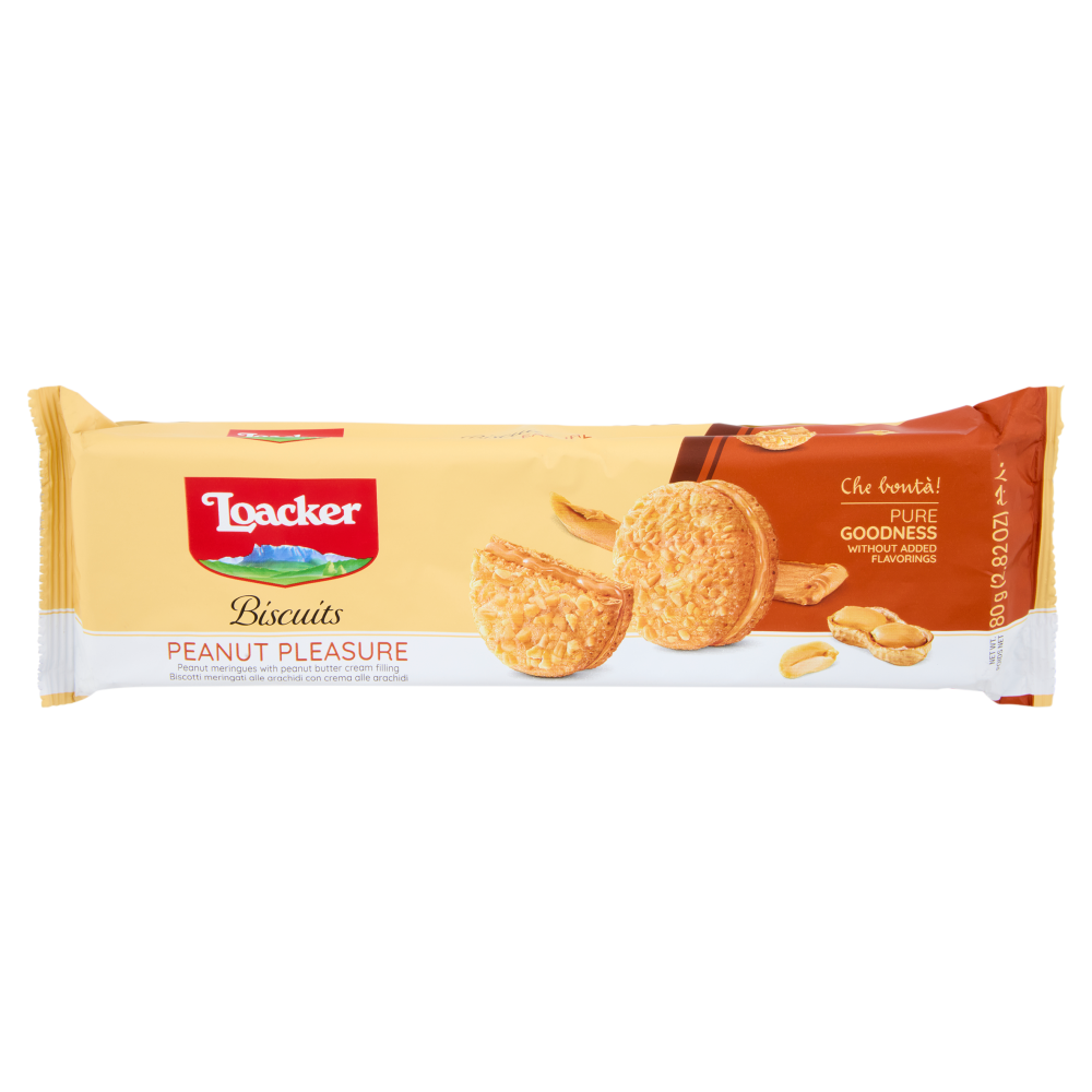 Loacker Biscuits Peanut Pleasure Biscotti meringati con crema alle Arachidi 80g