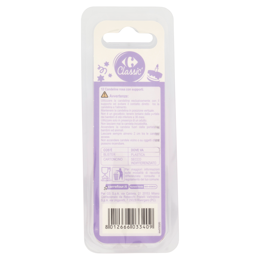 Carrefour Classic Candeline rosa con supporti 12 pz