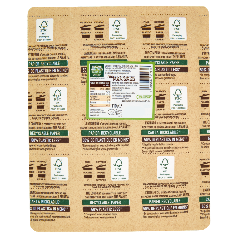 GranTerre Gran Tenerone Prosciutto Cotto di Alta Qualità 110 g