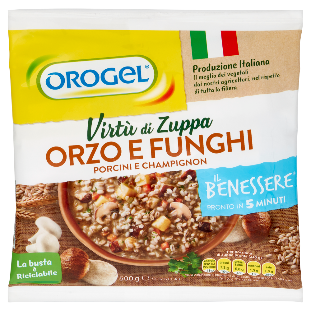 Orogel Il Benessere Virtù di Zuppa Orzo e Funghi Porcini e Champignon Surgelati 500 g