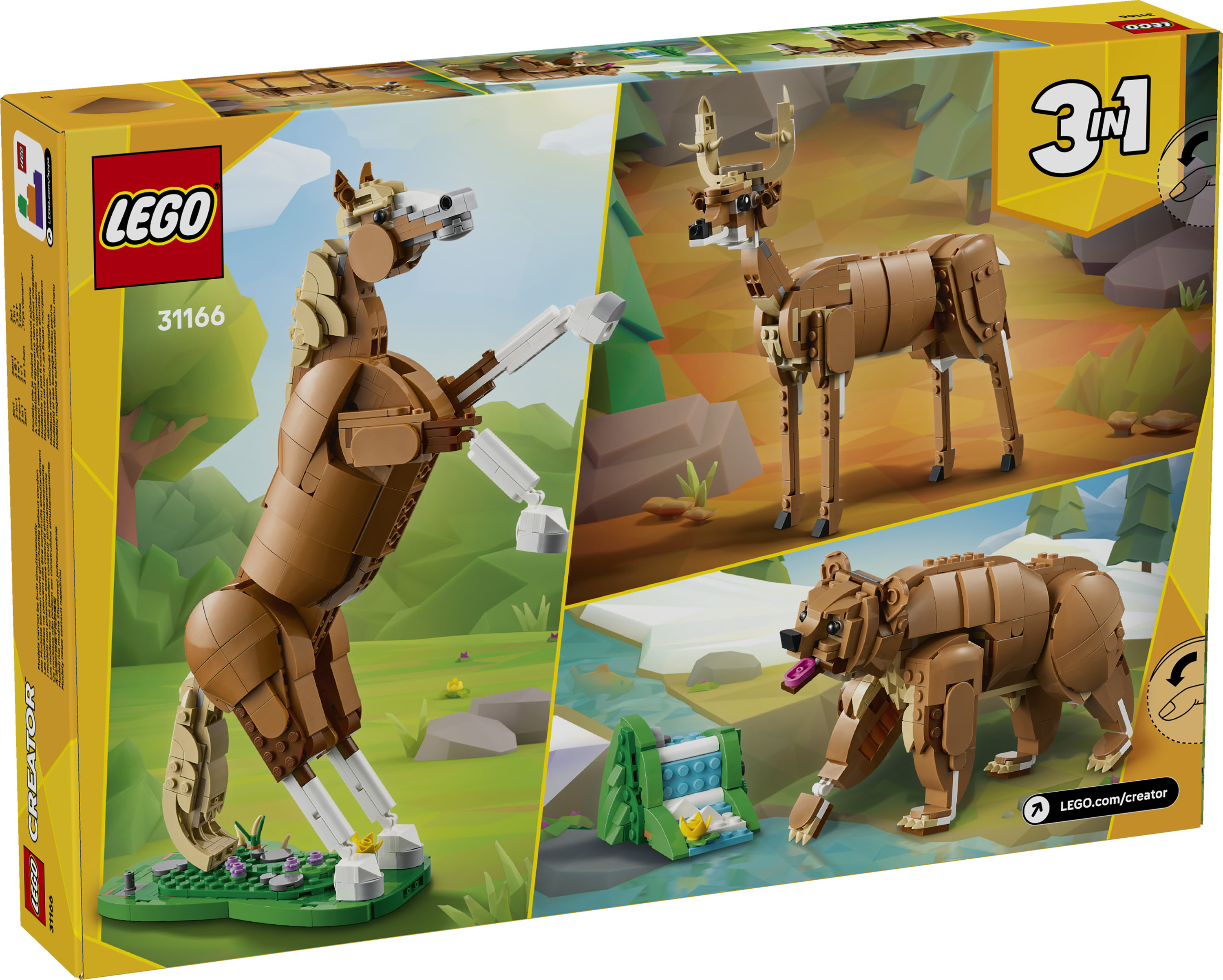 LEGO Creator 3in1 31166 Cavallo Meraviglioso, Giocattolo con Animale Trasformabile in Orso o in Cervo, Regalo per Bambini 9+