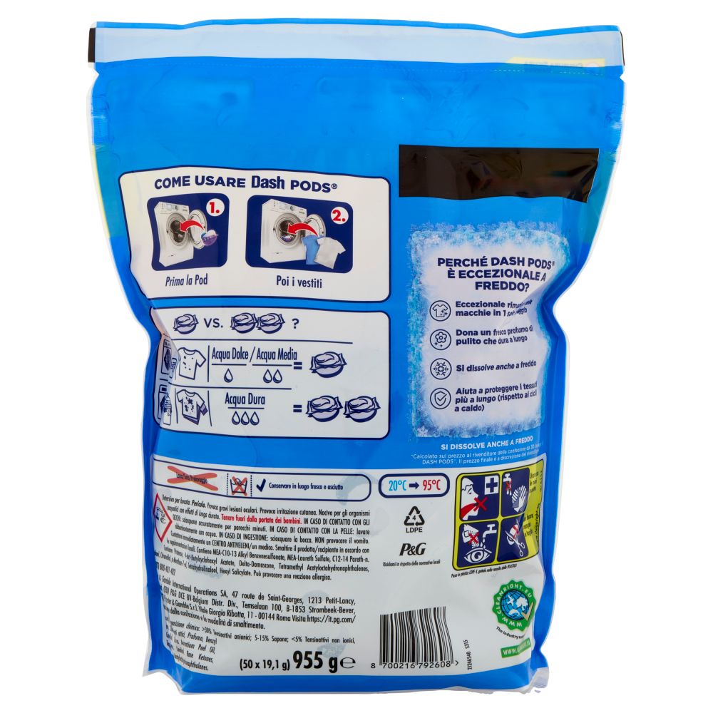 Dash Pods Detersivo Lavatrice In Capsule, Ambra, 50 Lavaggi 955 g