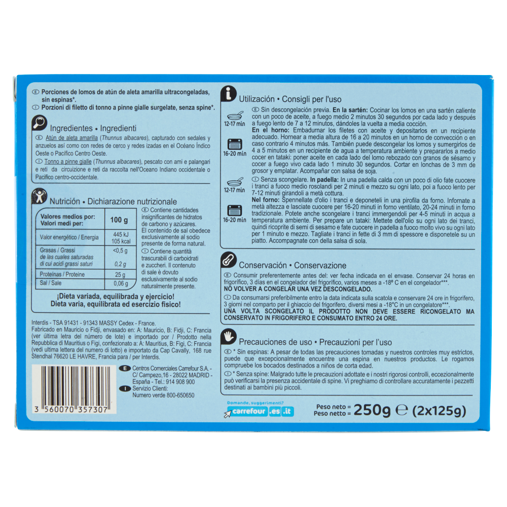 Carrefour Tonno a Pinne Gialle Surgelato 2 x 125 g