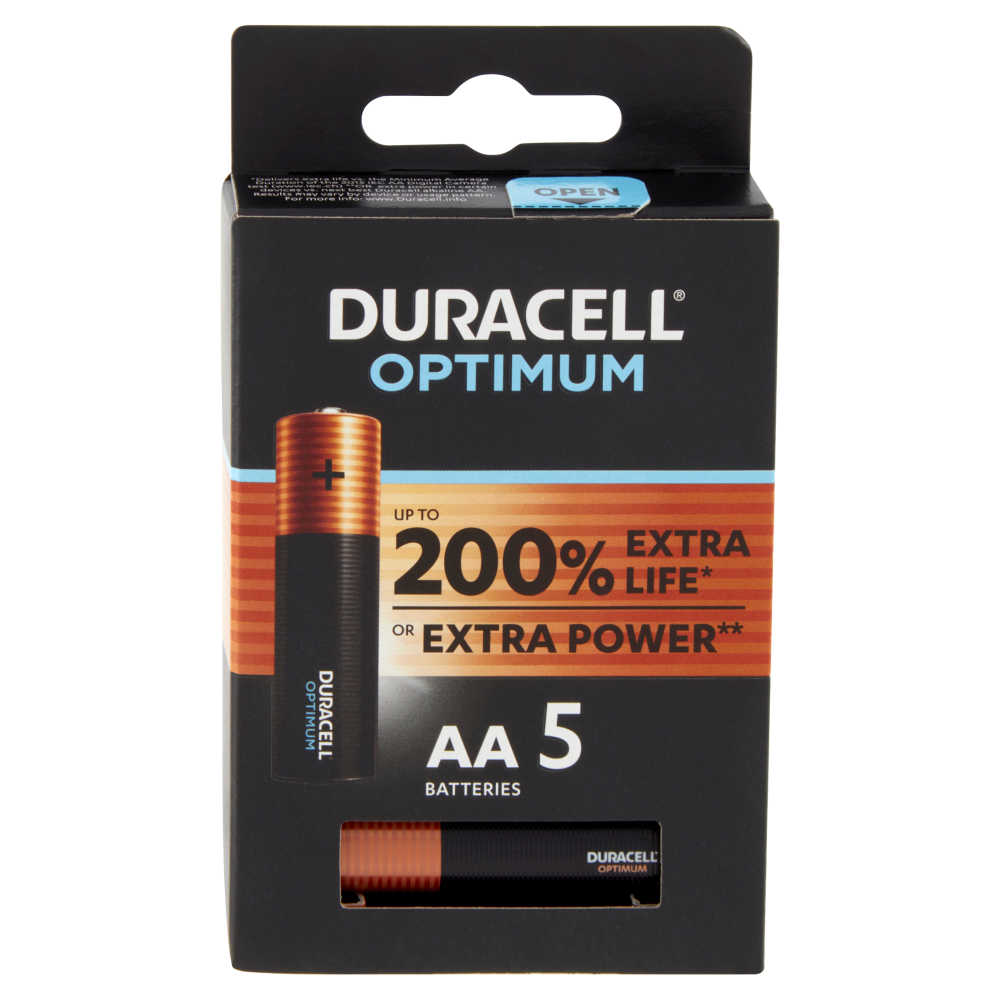 Duracell Optimum AA Batterie Stilo Alcaline 1.5 V LR06 MX1500 confezione da 5 Pile Duracell