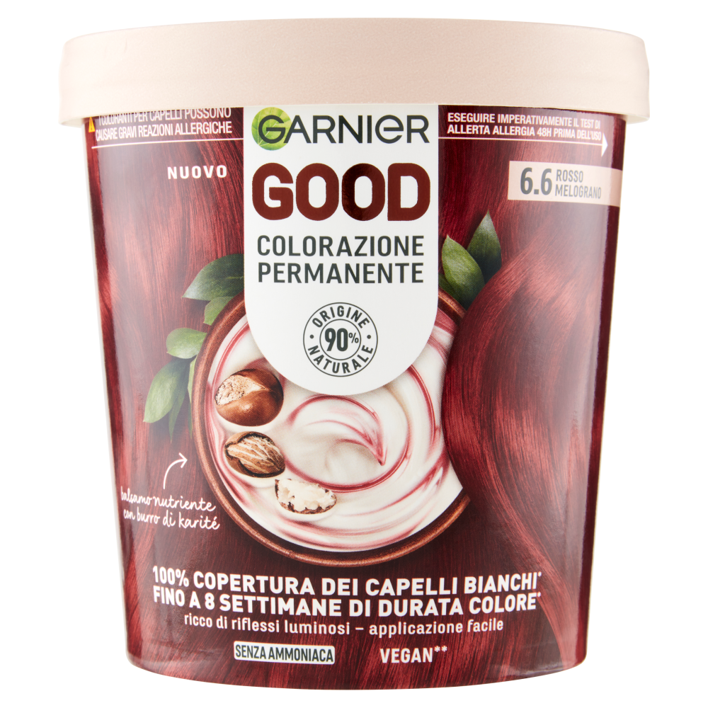 Garnier GOOD 6.6 Rosso Melograno, colorazione permanente senza ammoniaca, 90% di origine naturale