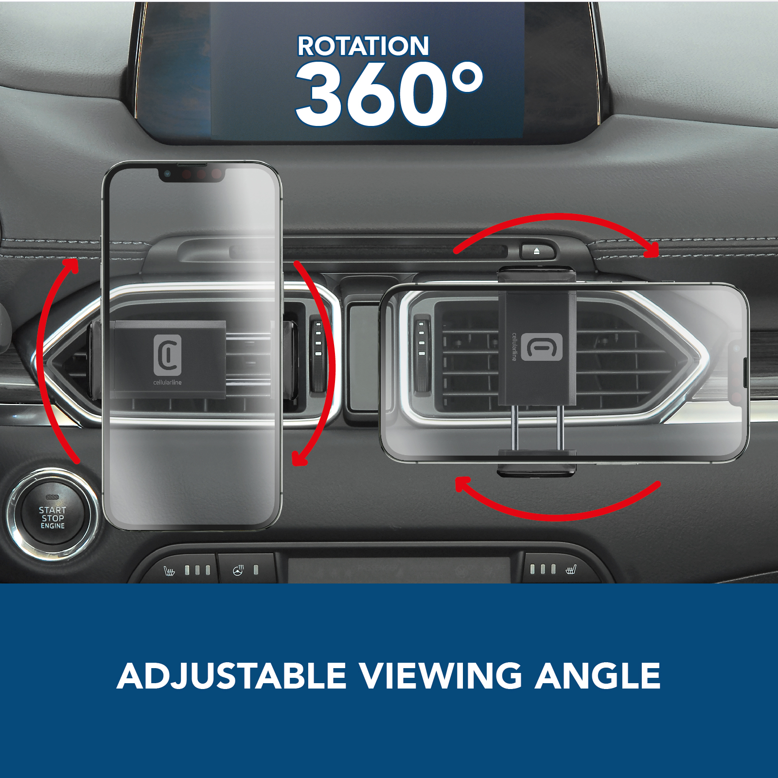 Cellularline Spin Air Supporto smartphone da auto compatibile con bocchette di aerazione standard