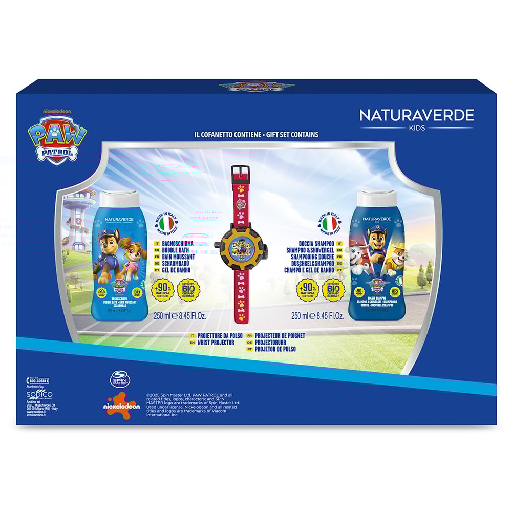 PAWPATROL GIFT SET OROLOGIO (Bagnoschiuma 250 ml+ Doccia Shampoo 250 ml+ Orologio Proiettore)