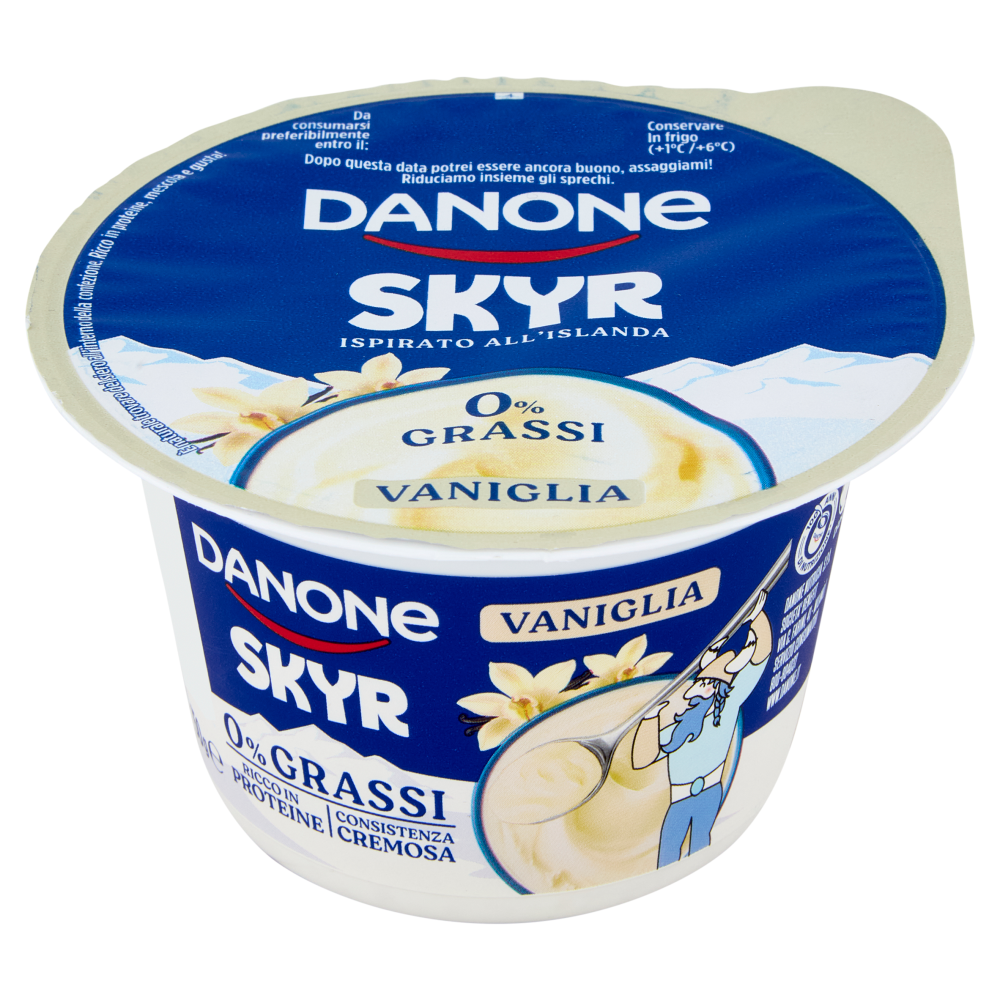 DANONE Skyr, Yogurt ispirato all'Islanda, 0% grassi, Cremoso, Ricco in Proteine, Vaniglia, 150g